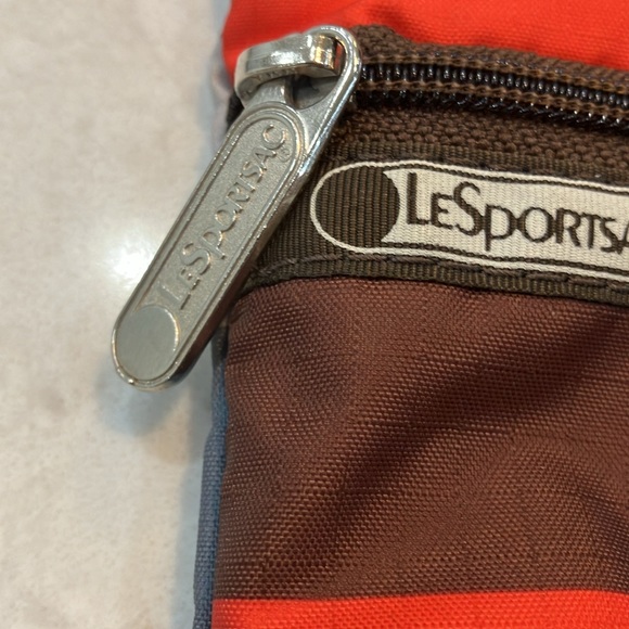 LeSportsac 3-Zip Stripe Crossbody Brown, Orange, Gray - EUC - Picture 5 of 8